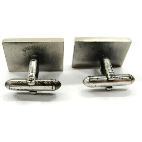 Swank Cufflinks Brushed Silver Tone Unique Design Tux Shirt Dress Suit Vintage - Picture 6 of 6